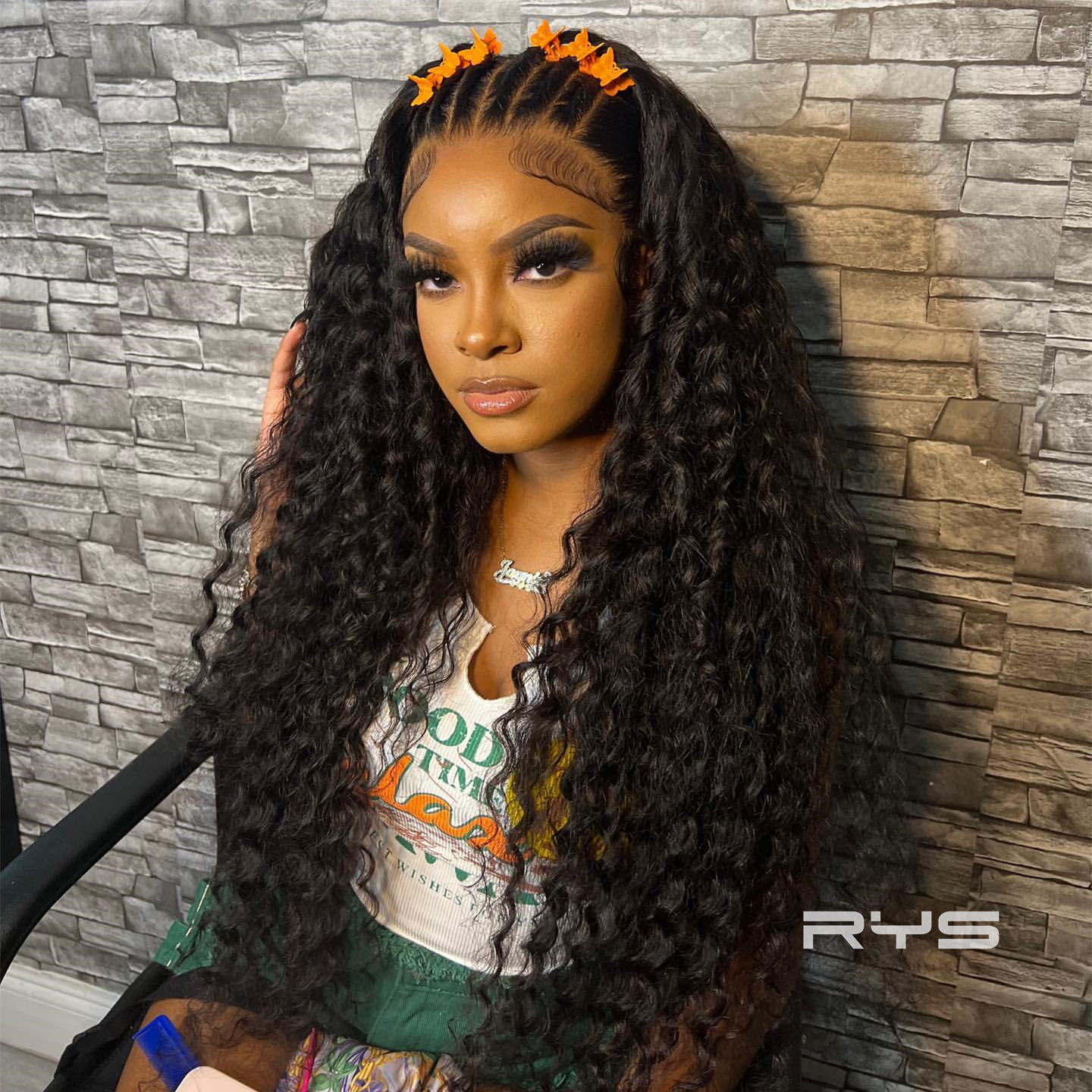 10″ – 40″ Natural Black Color Water Wave Human Hair Lace Front Wig