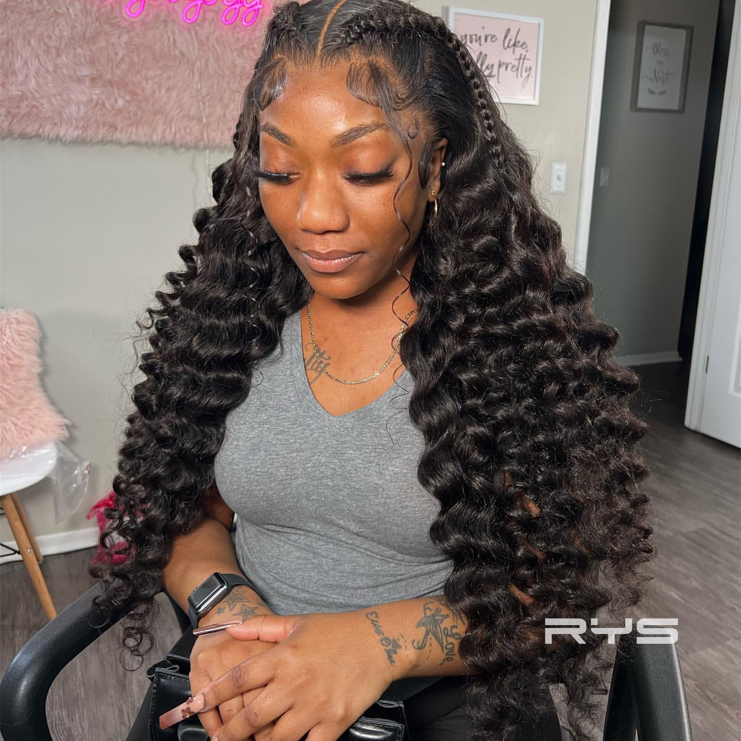 10″ – 40″ Natural Black Color Loose Deep Wave Human Hair Lace Front Wig
