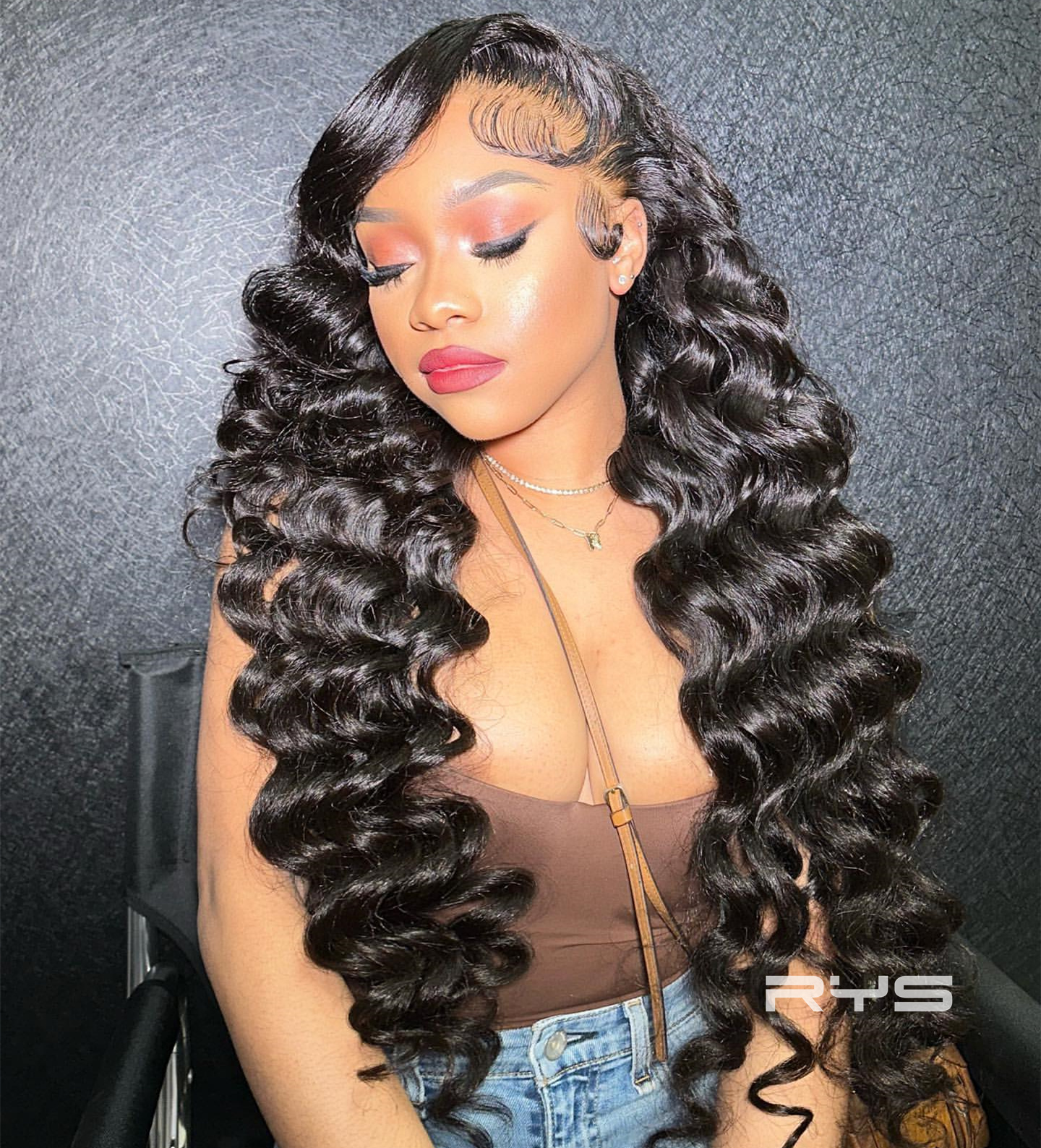 10″ – 40″ Natural Black Color Loose Deep Wave Human Hair Lace Front Wig