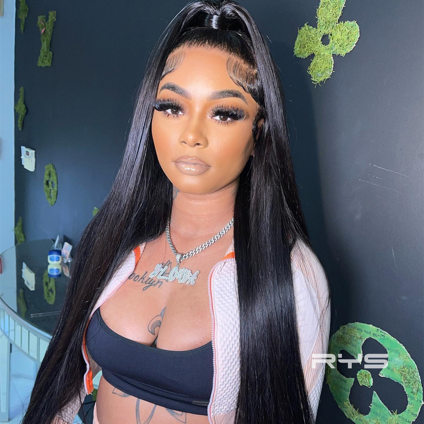 10″ – 40″ Natural Black Color Straight Human Hair Lace Front Wig