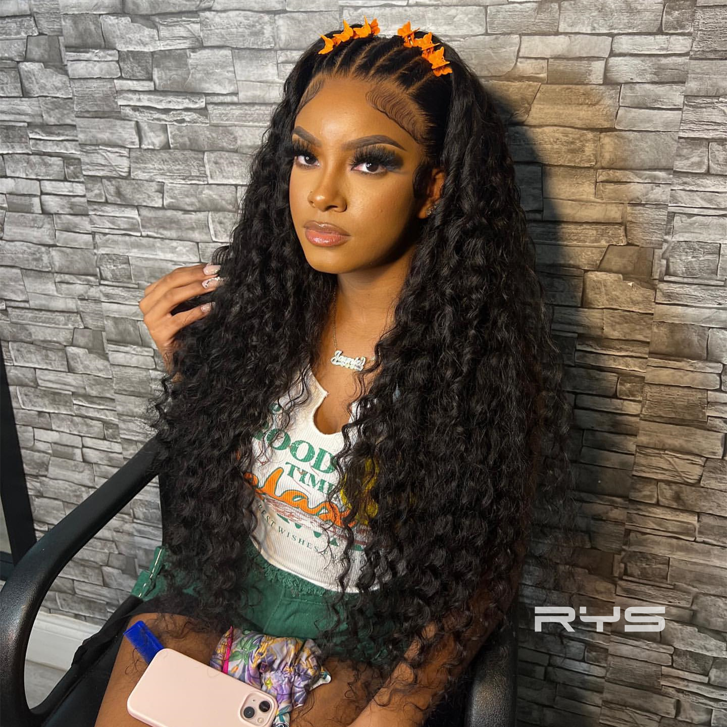 10″ – 40″ Natural Black Color Water Wave Human Hair Lace Front Wig