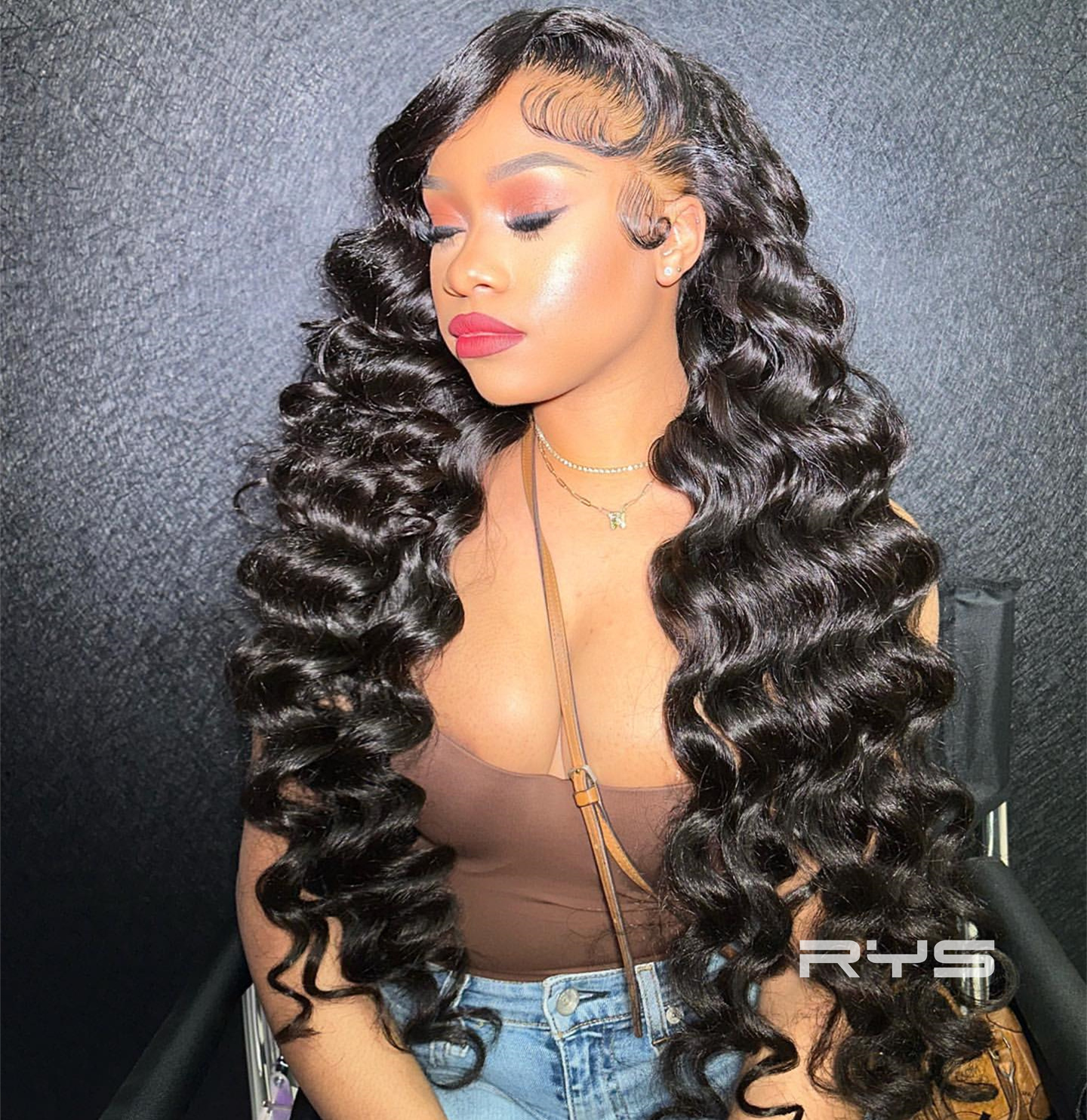 10″ – 40″ Natural Black Color Loose Deep Wave Human Hair Lace Front Wig