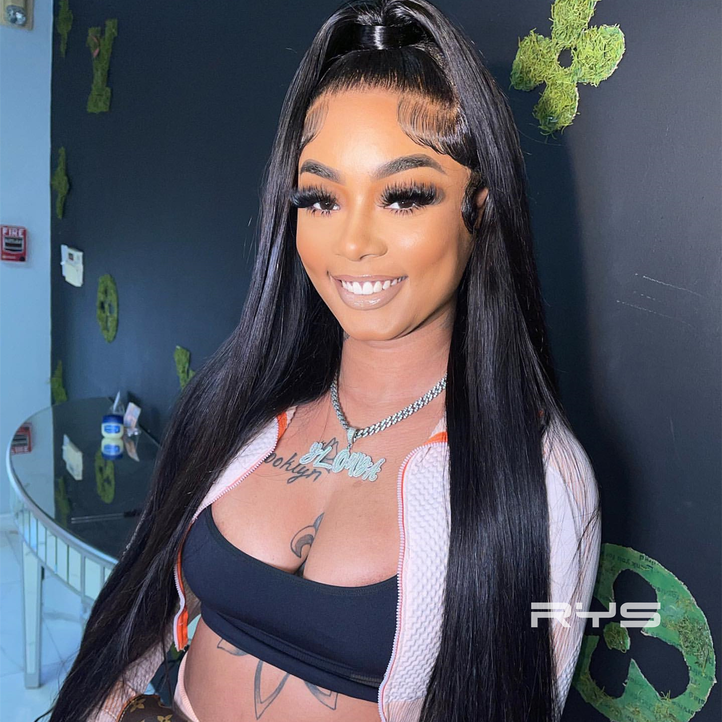 10″ – 40″ Natural Black Color Straight Human Hair Lace Front Wig
