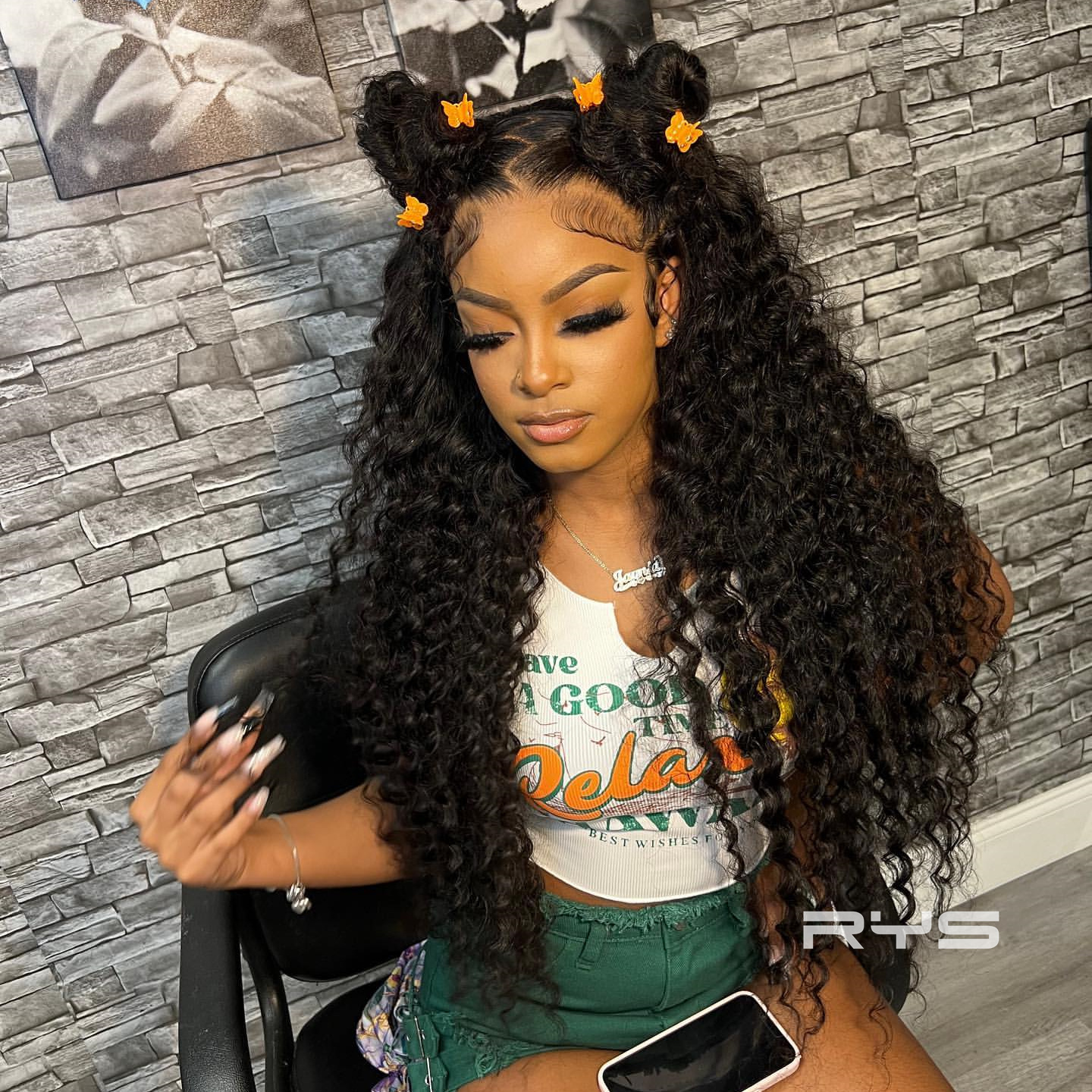 10″ – 40″ Natural Black Color Water Wave Human Hair Lace Front Wig
