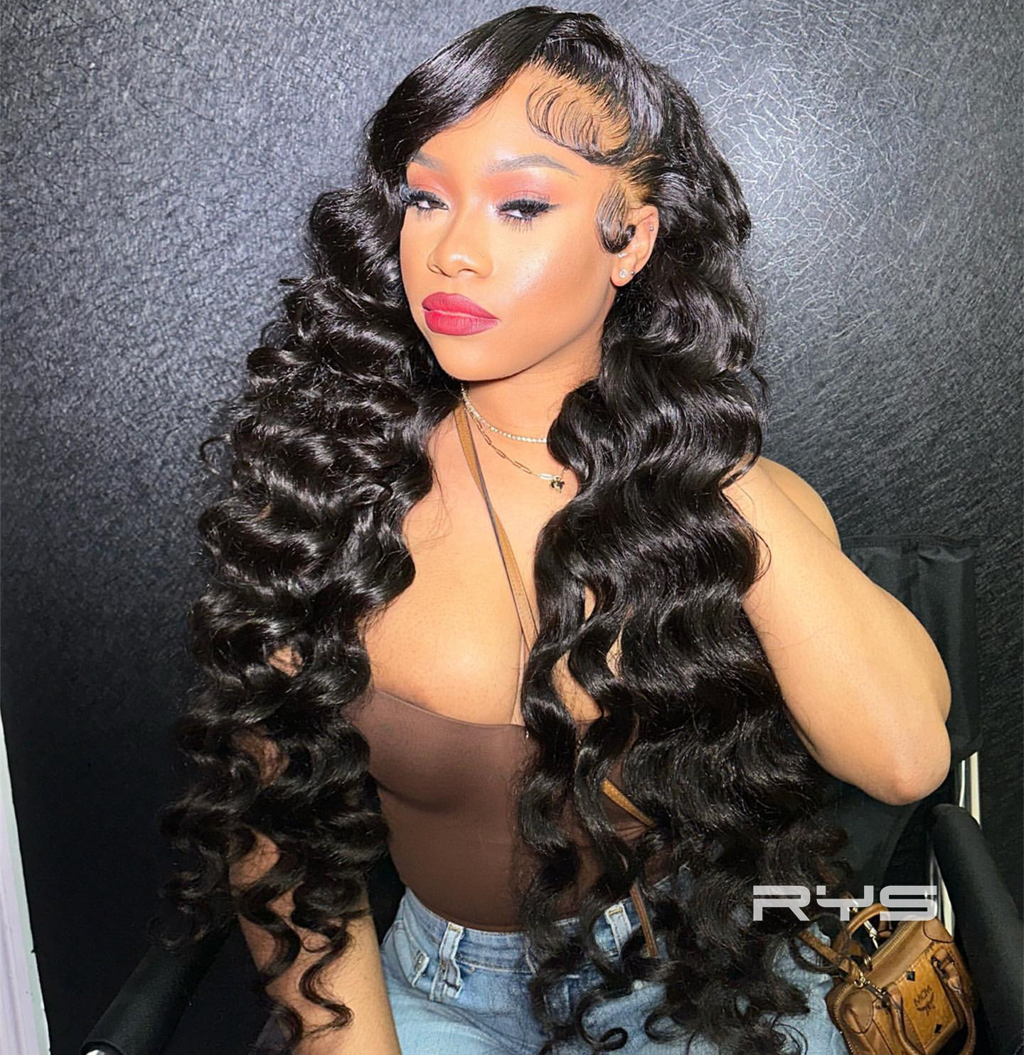 10″ – 40″ Natural Black Color Loose Deep Wave Human Hair Lace Front Wig