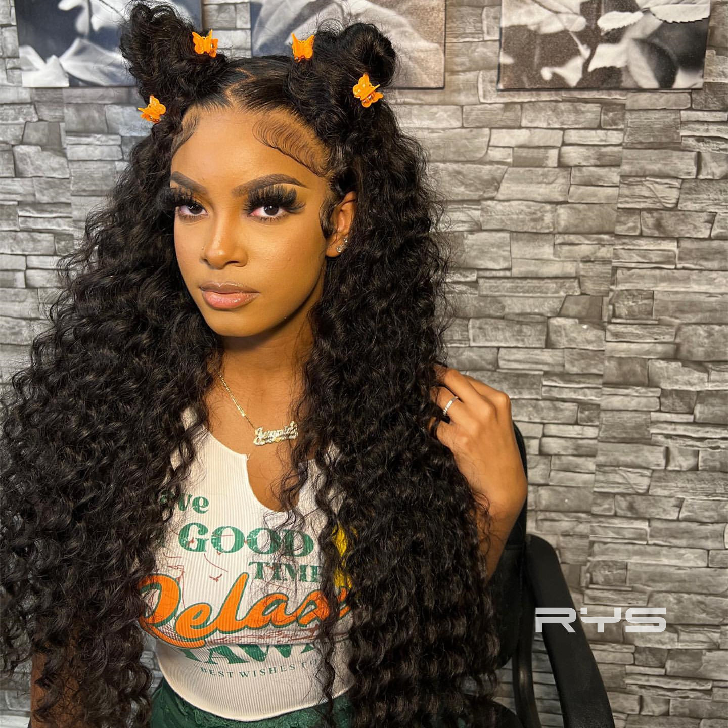 10″ – 40″ Natural Black Color Water Wave Human Hair Lace Front Wig