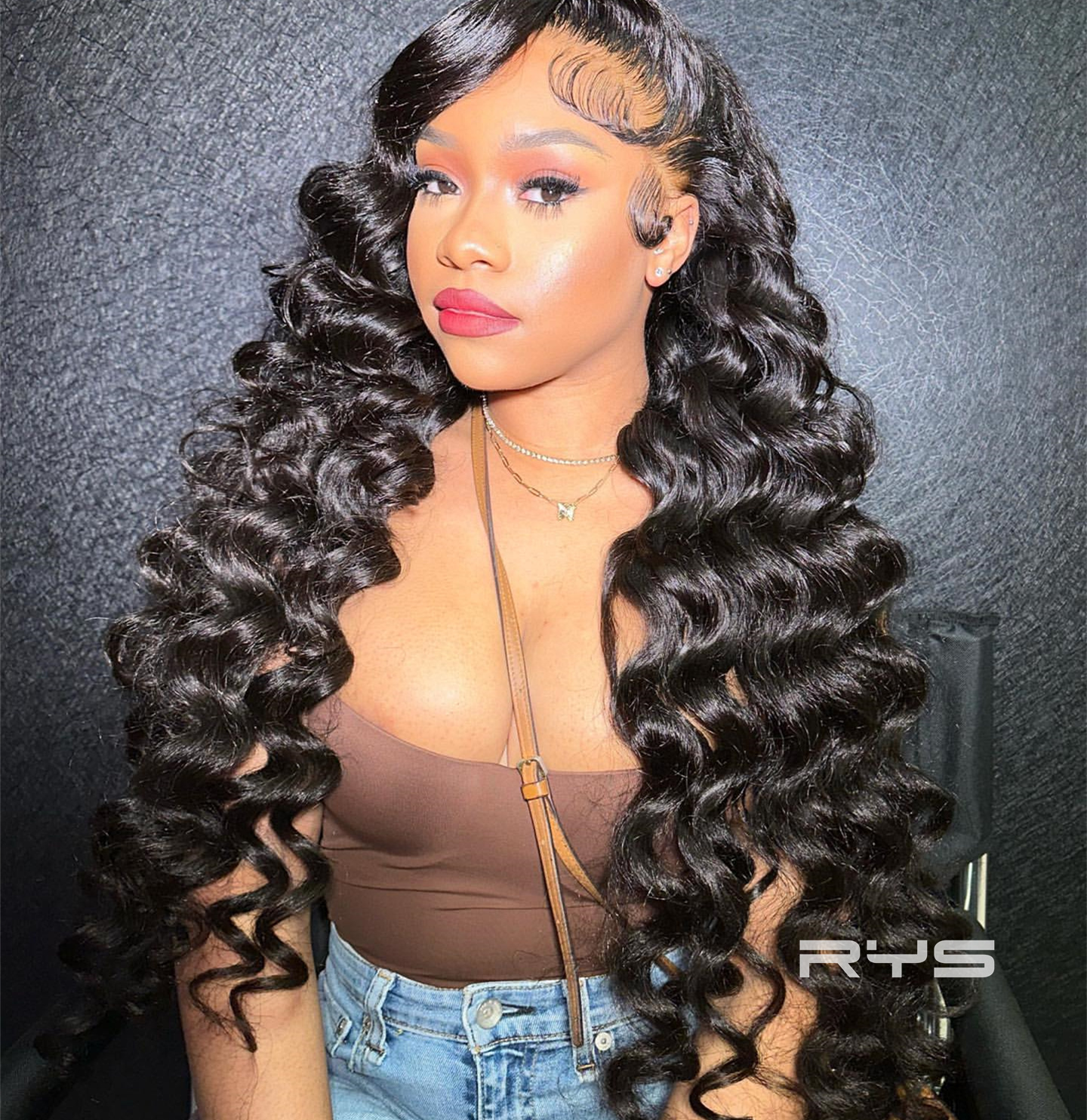 10″ – 40″ Natural Black Color Loose Deep Wave Human Hair Lace Front Wig