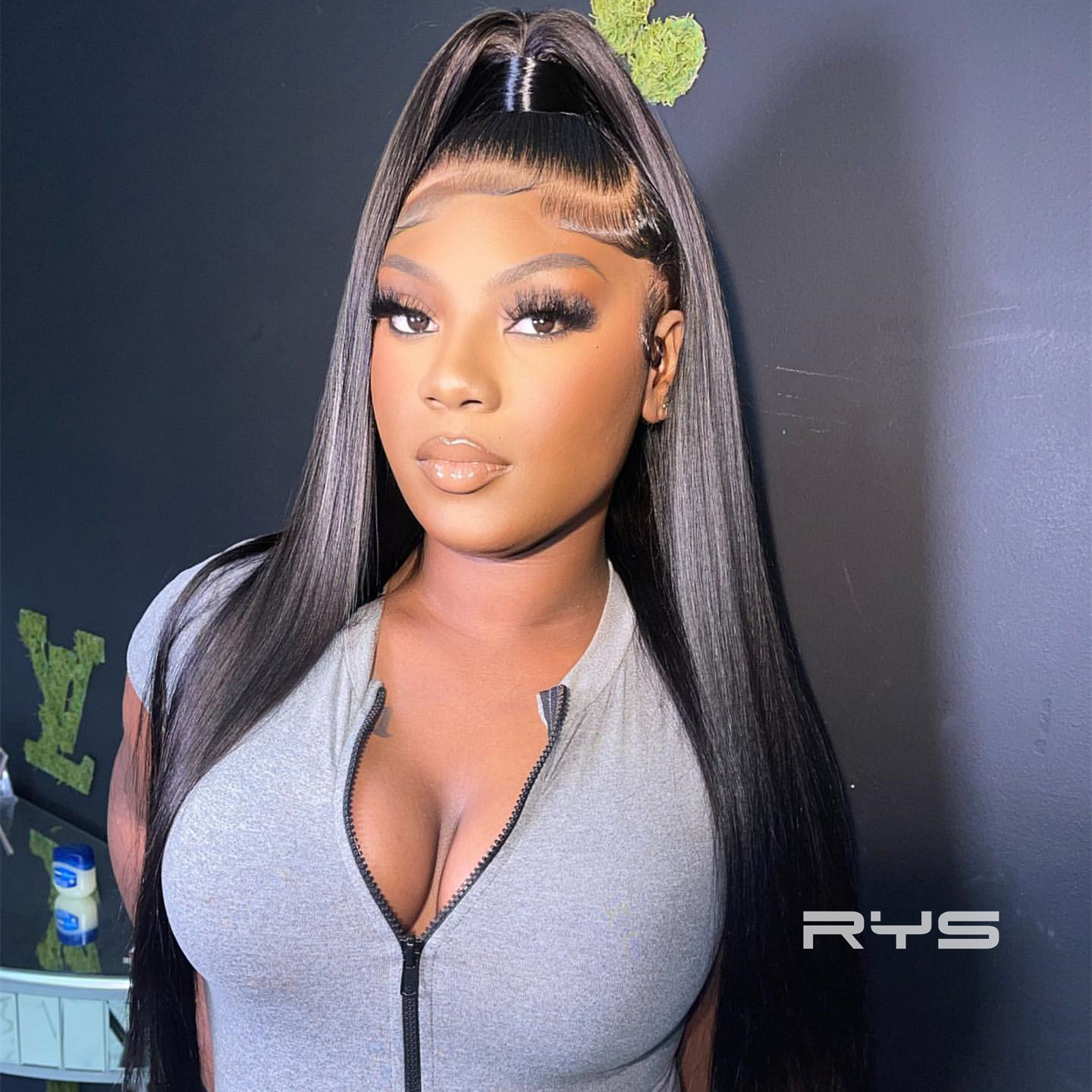 10″ – 40″ Natural Black Color Straight Human Hair Lace Front Wig